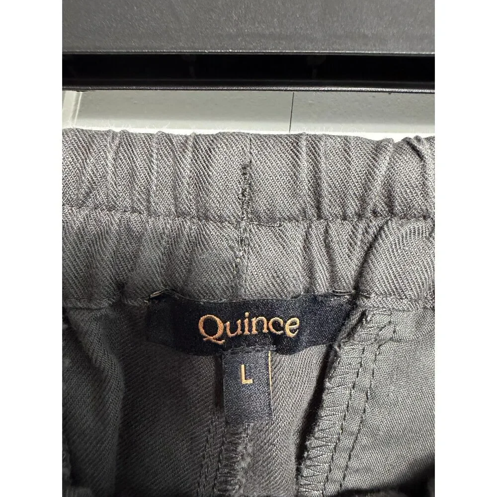 Quince Cotton Linen Twill Straight Leg Pants Crop Pull On Drawstring Grey Medium
